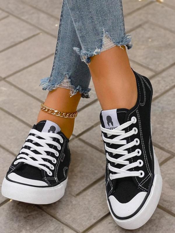 Women's Fashionable Lace Up Low Top Canvas Sneakers, Casual Comfortable Sports Shoes for Daily Wear, Perfect for Students and Outdoor Sports, Girl Walking Shoes, Fall Shoes