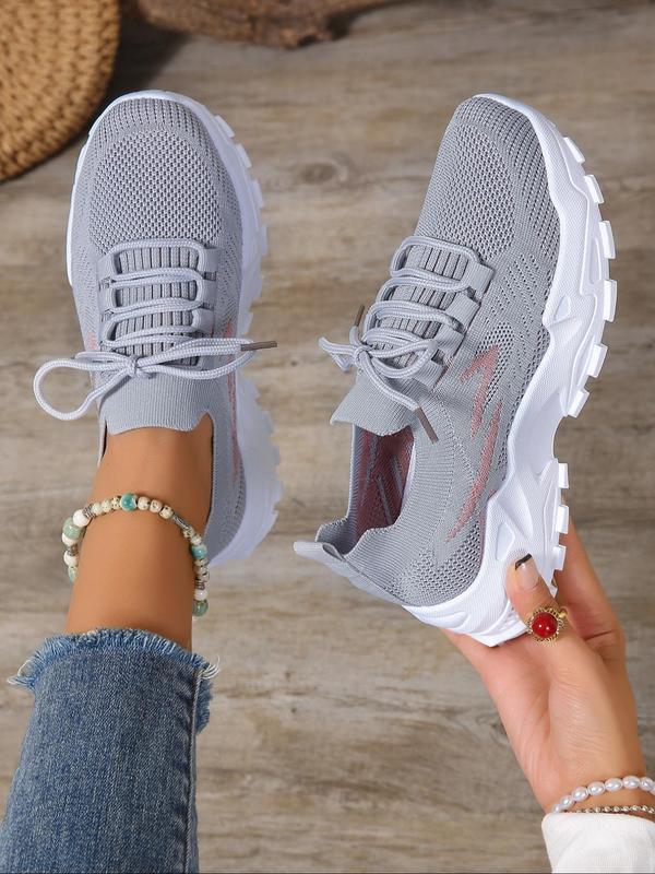 Women's Fashionable Striped Pattern Lace Up Mesh Sneakers, Casual Breathable Comfortable Sports Running Shoes, All-match Round Toe Chunky Sneakers for Daily Wear