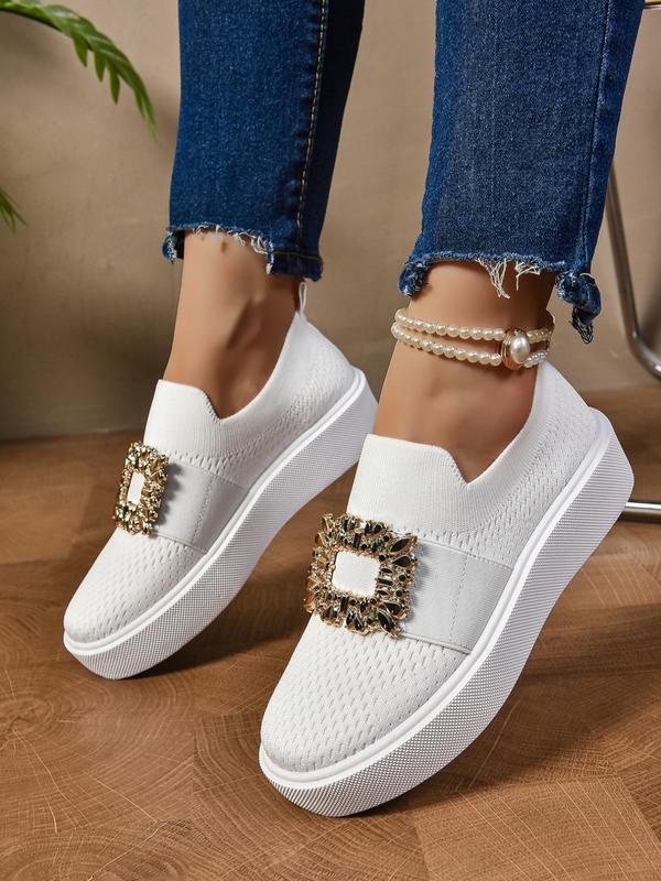 Women's Fashionable Rhinestone Decorated Slip on Sneakers, 2024 New Style Casual Comfortable Breathable Sports Shoes, All-match Round Toe Shoes for Daily Wear