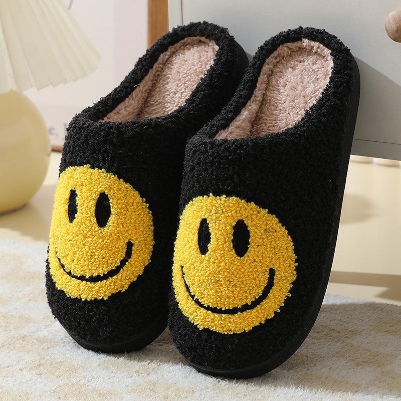 Smile Face Slippers for Women,Winter Plush Closed Toe Slippers, Cozy & Warm Soft Sole Slip On Fuzzy Shoes, Comfortable Indoor Bedroom Slippers