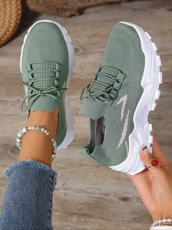 Women's Fashionable Striped Pattern Lace Up Mesh Sneakers, Casual Breathable Comfortable Sports Running Shoes, All-match Round Toe Chunky Sneakers for Daily Wear