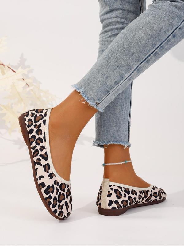 Women's Fashion Leopard Print Slip on Flats, Casual Comfortable Breathable Round Toe Flat Shoes, All-match Commuter Shoes for Work & Daily Wear