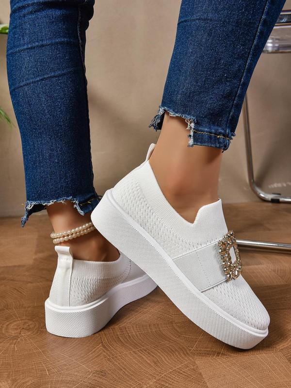 Women's Fashionable Rhinestone Decorated Slip on Sneakers, 2024 New Style Casual Comfortable Breathable Sports Shoes, All-match Round Toe Shoes for Daily Wear