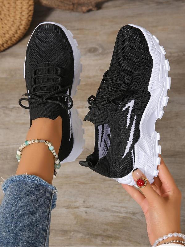 Women's Fashionable Striped Pattern Lace Up Mesh Sneakers, Casual Breathable Comfortable Sports Running Shoes, All-match Round Toe Chunky Sneakers for Daily Wear