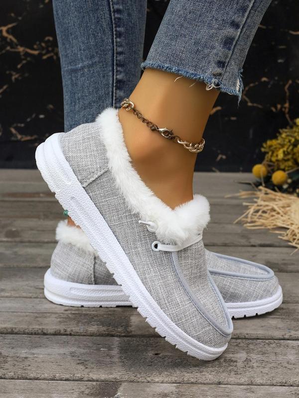 Women's Solid Color Lace Up Contrast Faux Fur Lined Sneakers, Casual Comfortable Warm Sports Shoes for Outdoor, Female All-match Round Toe Shoes for Fall & Winter