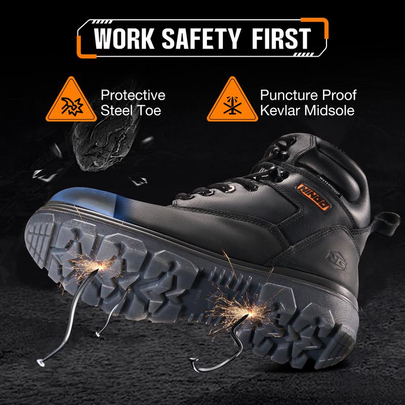 Men's Steel Toe Waterproof Work Boots - Oil & Slip Resistant, Puncture Proof Safety Footwear with EH Protection - Comfortable Industrial and Warehouse Boots for Men