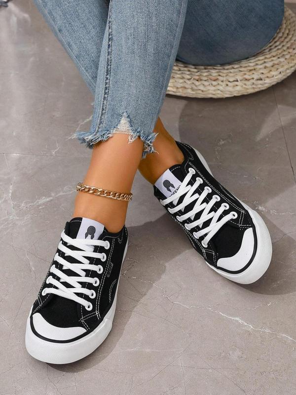 Women's Fashionable Lace Up Low Top Canvas Sneakers, Casual Comfortable Sports Shoes for Daily Wear, Perfect for Students and Outdoor Sports, Girl Walking Shoes, Fall Shoes