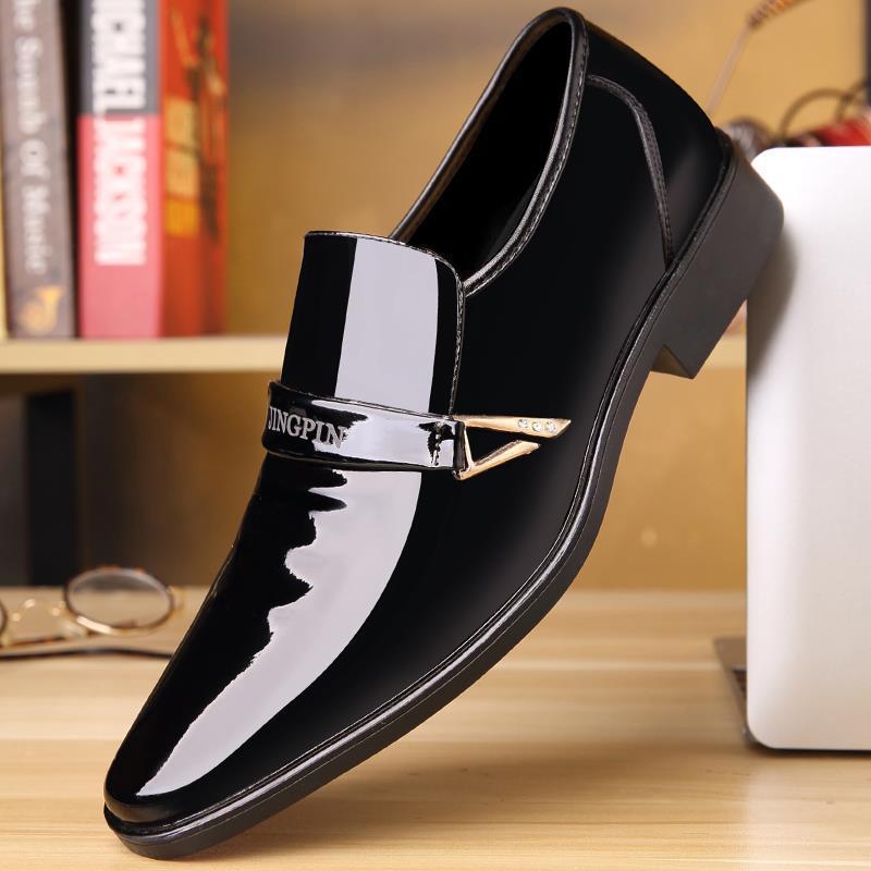 New Men's Leather Shoes Stylish Casual Shoes Shiny Patent Leather Business Men's Shoes