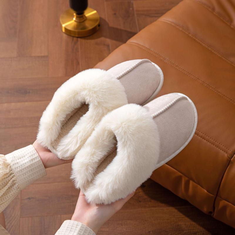 Unisex Cozy Home Slippers, Warm Rabbit Fleece Lining, Vintage Style, Indoor Slip-On, All-Season, EVA Sole, Fabric Upper & Liner, No Print, Perfect for Christmas & New Year Gifts