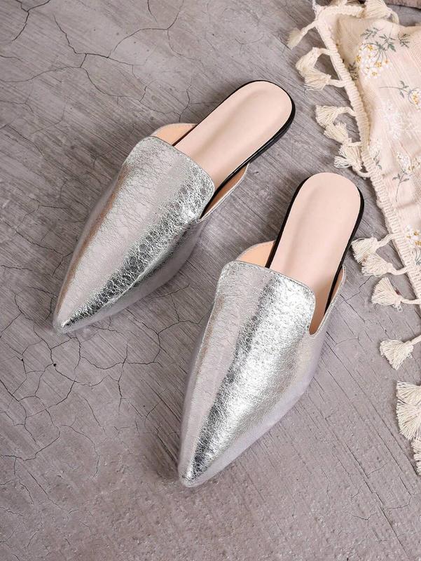 Women's Bright Diamond Hot Diamond Pointed Toe Retro  Fashion Mule Shoes Women's Shiny Flat Shoes Green All-Season Slippers