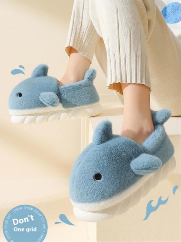 Women's Cute Cartoon Dolphin Design Plush Slippers, Casual Soft Comfortable Home Slippers, Thick Sole House Shoes, Warm Slippers for Indoor & Outdoor Use for Winter