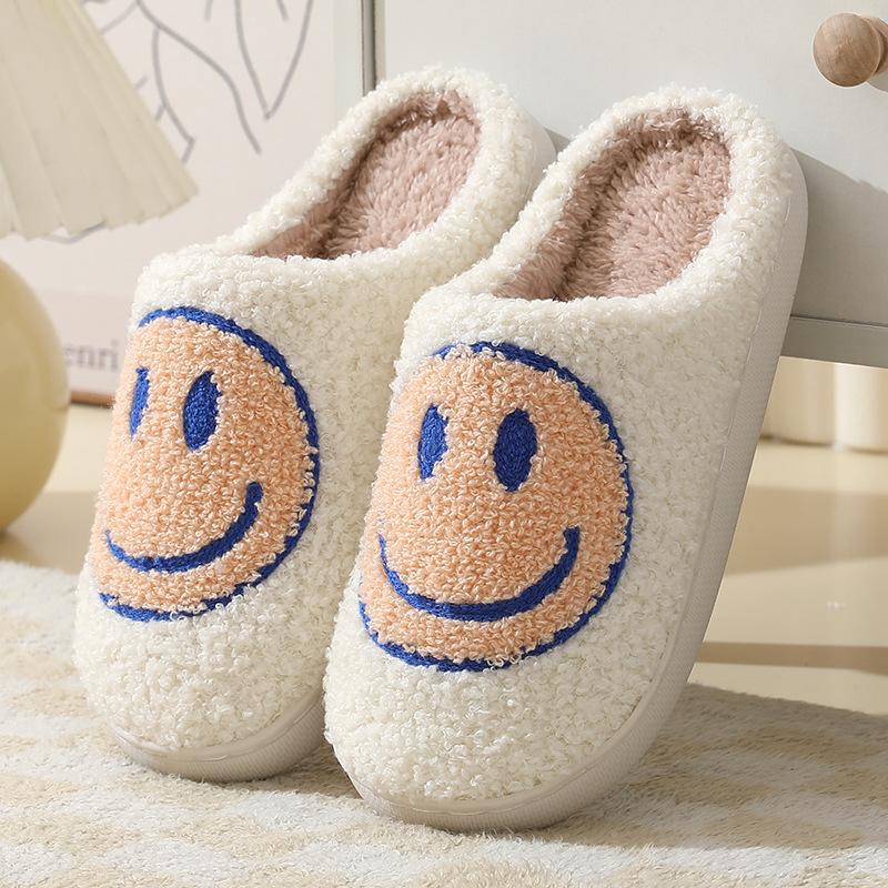 Smile Face Slippers for Women,Winter Plush Closed Toe Slippers, Cozy & Warm Soft Sole Slip On Fuzzy Shoes, Comfortable Indoor Bedroom Slippers