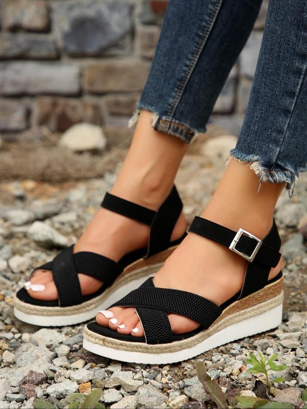 Women's Fashionable Plain Color Wedge Sandals, Casual Breathable Wedge Sandals for Summer, Lightweight and Comfortable Shoes for Daily Wear