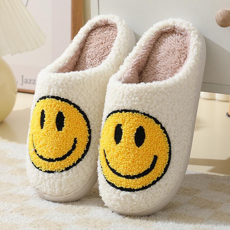 Smile Face Slippers for Women,Winter Plush Closed Toe Slippers, Cozy & Warm Soft Sole Slip On Fuzzy Shoes, Comfortable Indoor Bedroom Slippers