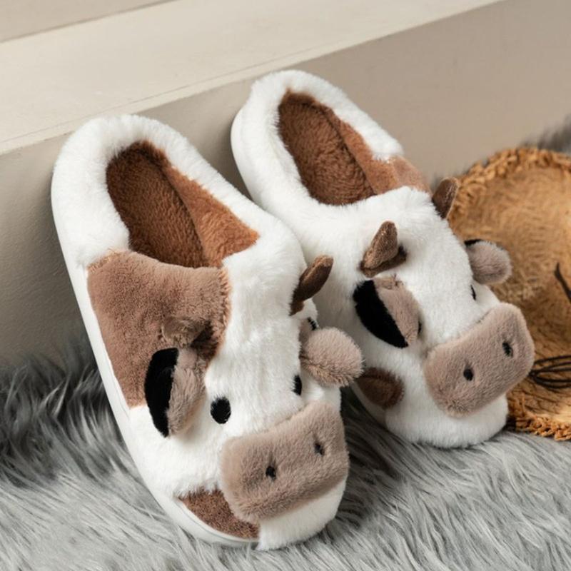 Women's cotton slippers, men's comfortable and warm closed toe non slip shoes, cute cartoon puppy plush cotton slippers for indoor bedrooms in winter