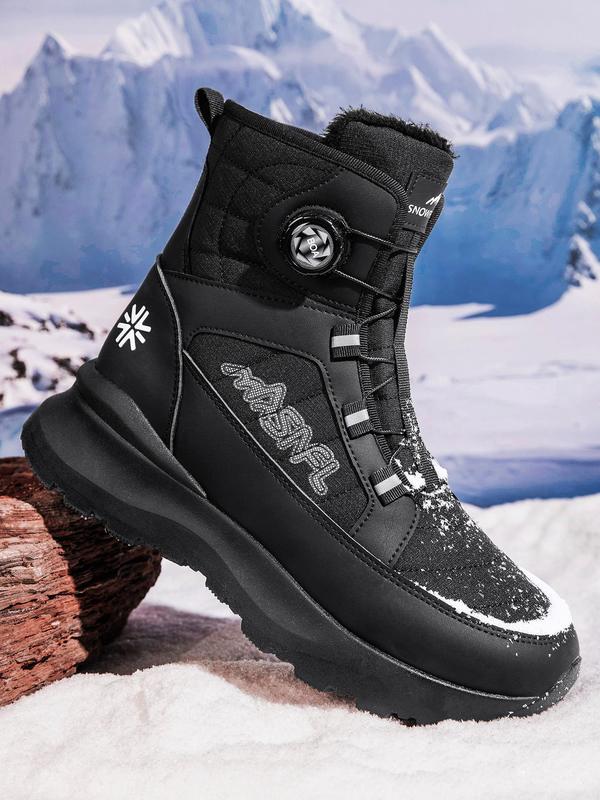 Men's Letter Print Contrast Faux Fur Snow Boots, Casual Waterproof Non-slip Ankle Winter Boots for Outdoor Sports, Warm Casual  Cold Weather  Shoes for Men