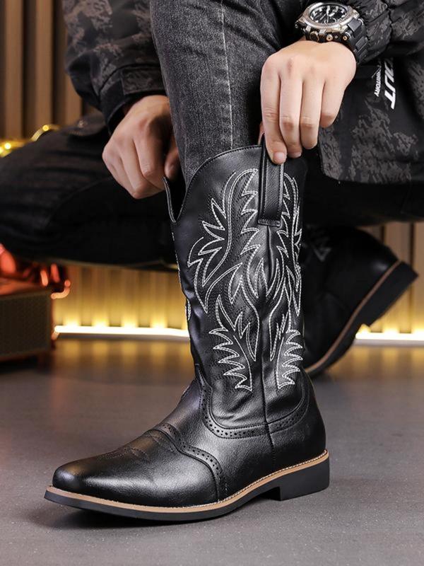 Men's Fashionable Colorblock Embroidering Design Cowboy Boots, Casual Comfortable Western Boots for Daily Wear, Fashion Shoes for Party, Daily Clothing Decor