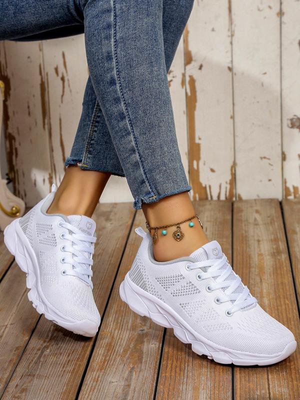 Women's Sportive Plain Color Lace Up Athletic Sneakers, Girls Birthday Gift, Comfort Breathable Trainers, Trendy Mesh Sports Shoes for Women Summer Wear