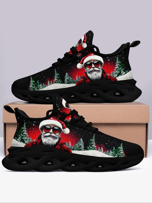 Men's Christmas Print Lace Up Low Top Sneakers, 2024 New Style Casual Comfortable Sports Running Shoes, Male All-match Round Toe Shoes for Daily Wear Designer Shoes