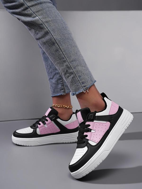 Women's Fashion Colorblock Lace Up Low Top Casual Sneakers, Fall Casual Comfortable Breathable Sports Walking Shoes, Female All-match Round Toe Running Shoes for Daily Footwear