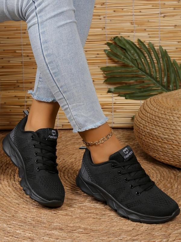 Women's Sportive Plain Color Lace Up Athletic Sneakers, Girls Birthday Gift, Comfort Breathable Trainers, Trendy Mesh Sports Shoes for Women Summer Wear