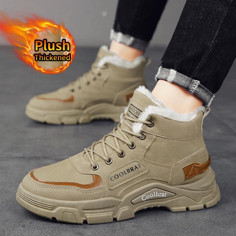 Men's new winter fashion snow boots with warm plush lining, comfortable non-slip lace-up casual warm shoes for men's outdoor activities