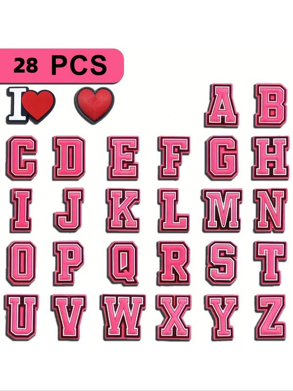 28pcs Cute Letter &heart Design Shoe Charm, Lovely Shoes Buckle for Clogs, Fashionable Shoes Decorations for Shoes Diy