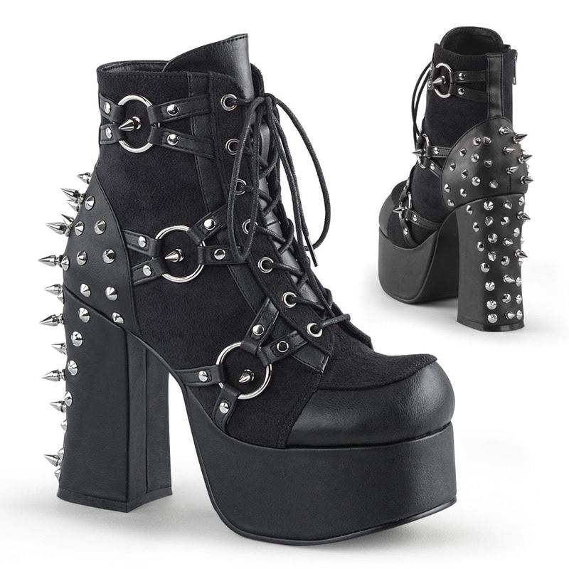 Demonia Charade-100 Black Vegan Leather-Suede Ankle Boots