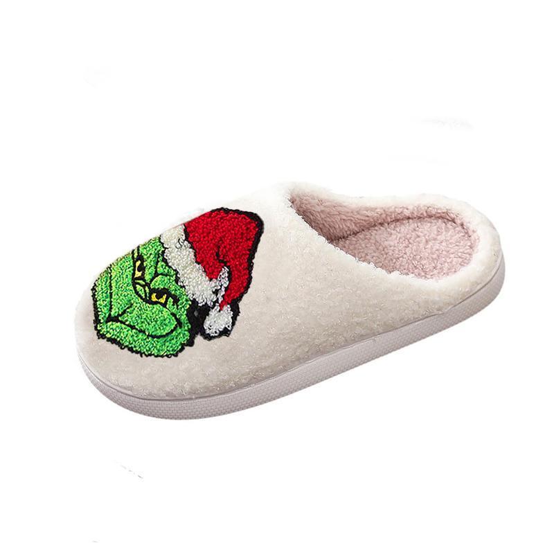 Grin Face Xmas Christmas Warm Slippers Christmas Tree Cotton Slippers Indoor Soft Soles Non-slip Indoor Floor Mute Cotton Slippers