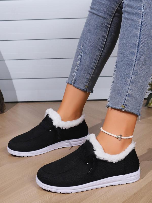 Women's Fluffy Suede Texture Warm Fur Lined Shoes, Fashion Warm Comfortable Slip-on Shoes for Fall & Winter, Casual Comfortable Outdoor Walking Shoes for Women and Girls, Footwear