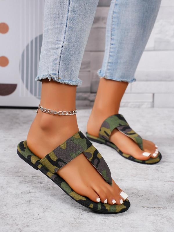 Women's Camo Print Slip on Sandals, Casual Summer Flat Sandals for Beach Vacation, Lightweight Non-slip Pu Leather Sandals for Women & Girls