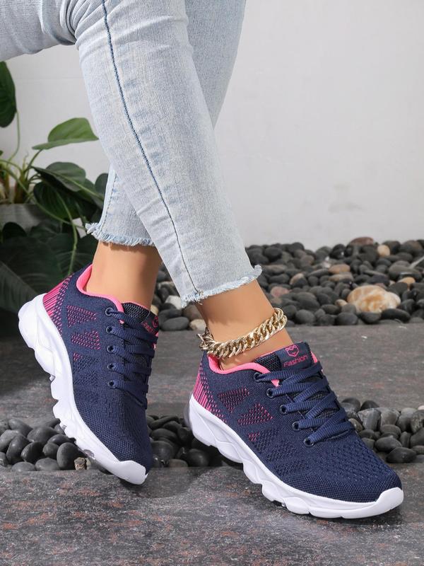 Women's Sportive Plain Color Lace Up Athletic Sneakers, Girls Birthday Gift, Comfort Breathable Trainers, Trendy Mesh Sports Shoes for Women Summer Wear