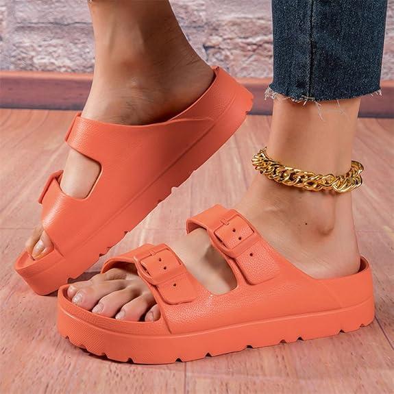 Women's Lightweight Comfort Soft Platform Slides EVA Adjustable Double Buckle Slide Sandals Summer Beach Slippers Non-Slip Shower Shoes Walking shoes Footwear  Tsinelas Girl Flatform