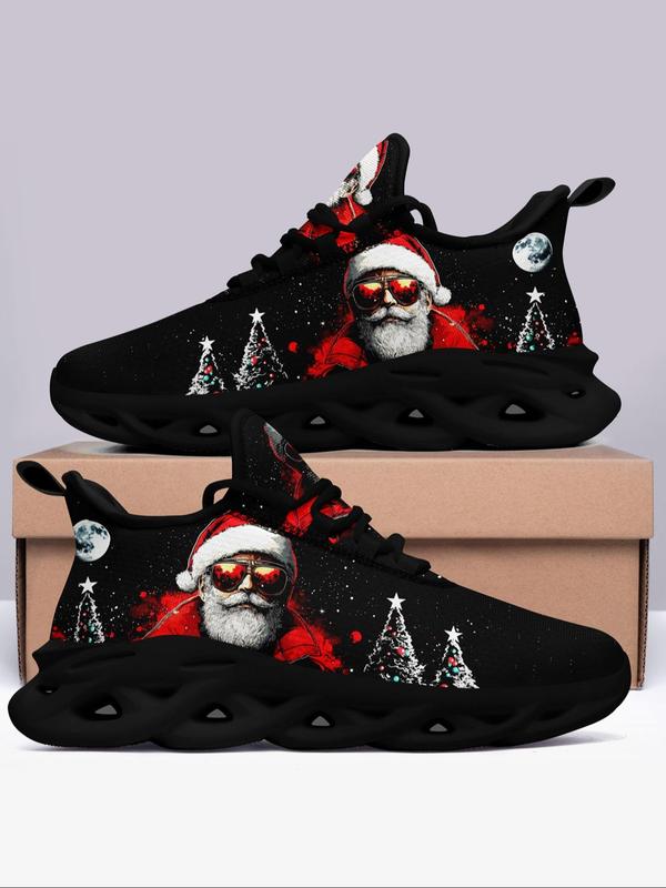 Men's Christmas Print Lace Up Low Top Sneakers, 2024 New Style Casual Comfortable Sports Running Shoes, Male All-match Round Toe Shoes for Daily Wear Designer Shoes