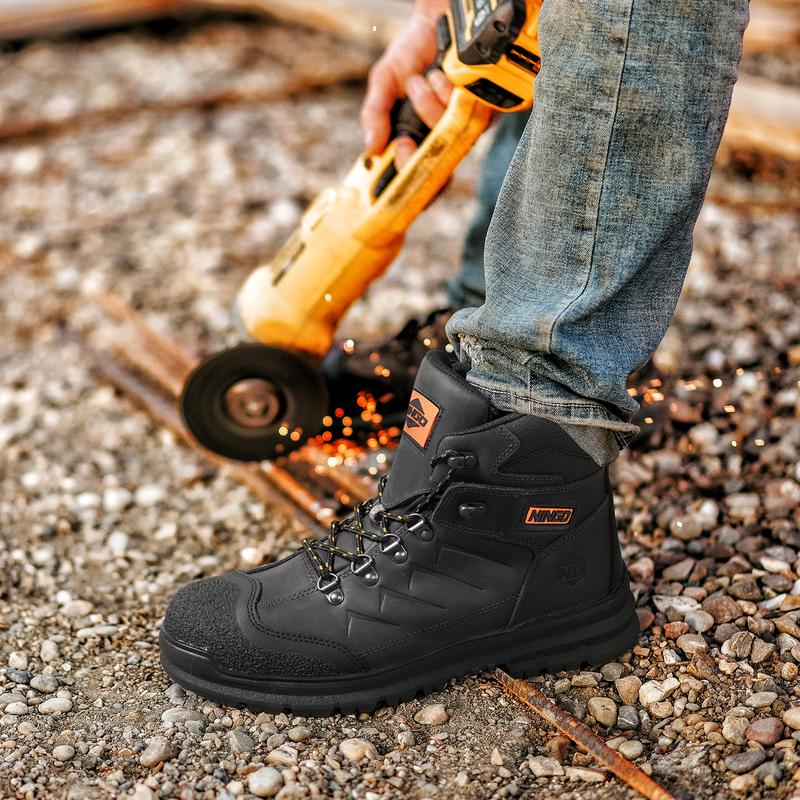 Men's Steel Toe Work Boots - Durable Full Grain Leather, Oil & Slip Resistant, Puncture Proof Construction with Breathable Lining & Anti-Static Features - Comfortable Industrial & Warehouse Safety Footwear