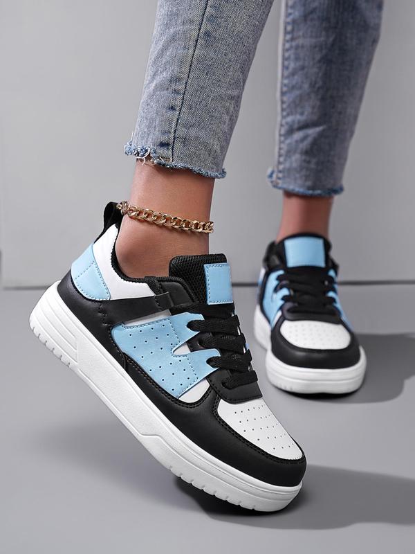 Women's Fashion Colorblock Lace Up Low Top Casual Sneakers, Fall Casual Comfortable Breathable Sports Walking Shoes, Female All-match Round Toe Running Shoes for Daily Footwear