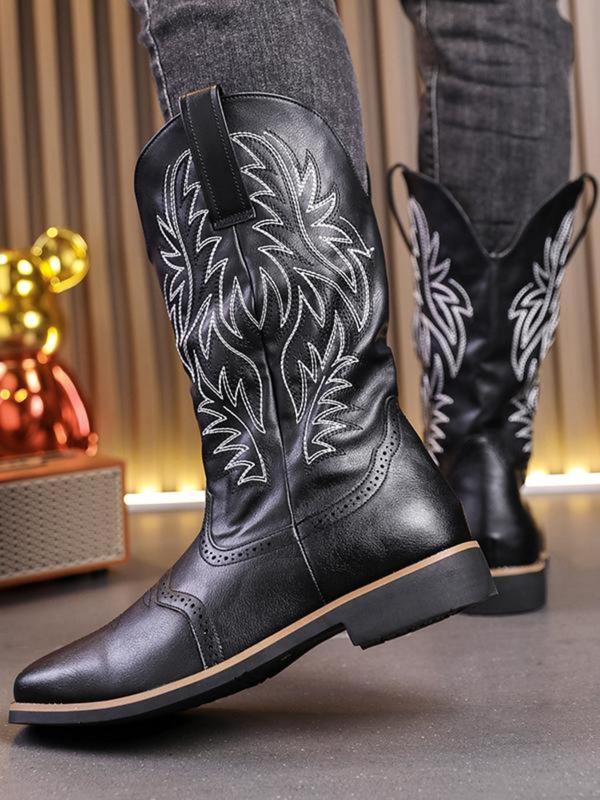 Men's Fashionable Colorblock Embroidering Design Cowboy Boots, Casual Comfortable Western Boots for Daily Wear, Fashion Shoes for Party, Daily Clothing Decor