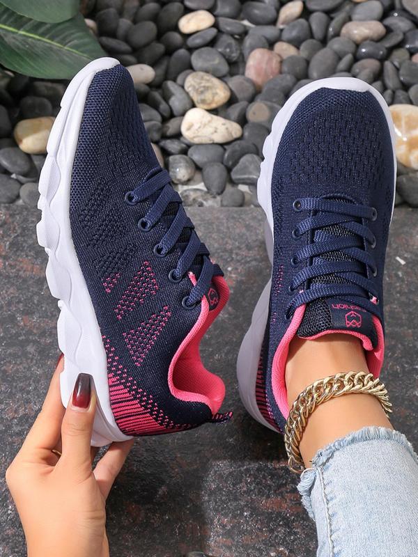 Women's Sportive Plain Color Lace Up Athletic Sneakers, Girls Birthday Gift, Comfort Breathable Trainers, Trendy Mesh Sports Shoes for Women Summer Wear