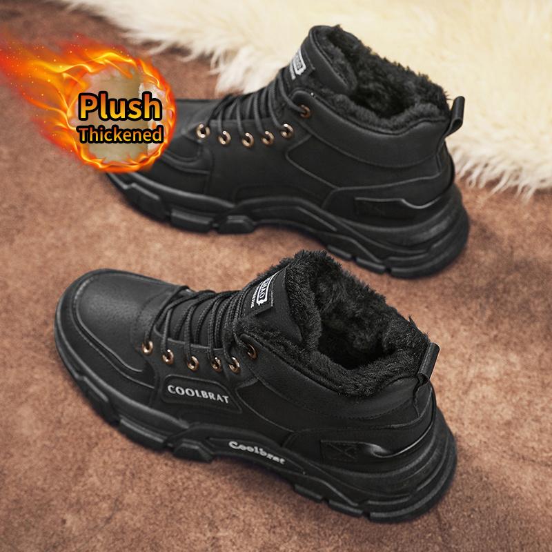 Men's new winter fashion snow boots with warm plush lining, comfortable non-slip lace-up casual warm shoes for men's outdoor activities