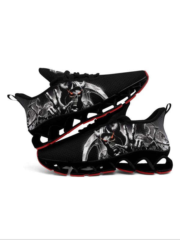 Men's Fashion Gesture Skull Print Lace Up Running Shoes, Casual Comfortable Breathable Sports Shoes, Male All-match Round Toe Sneakers for Daily Wear