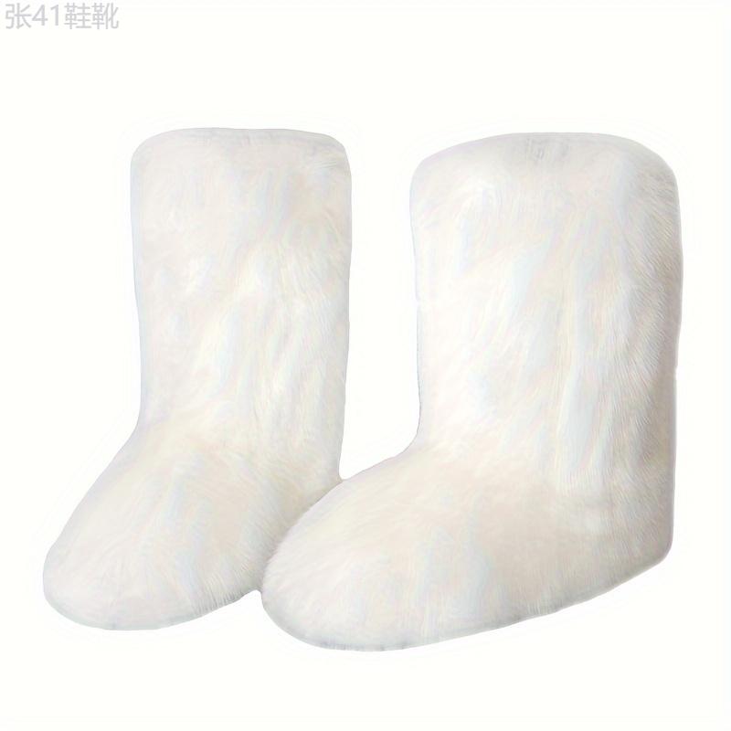 Women's Faux Fur Boots, Casual Slip On Furry Fluffy Snow Boots, Women's Comfortable Mid-Calf Boots Girl Walking Shoes