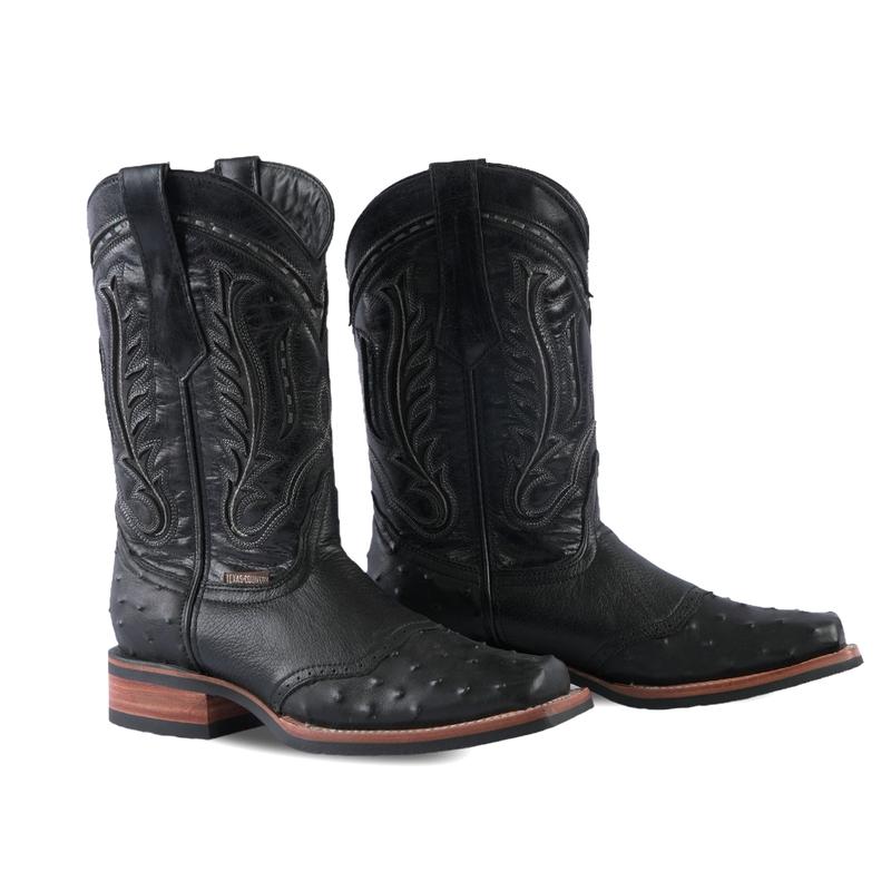 Men's Boot Ostrich Print Barcelona Black Rodeo Toe E408