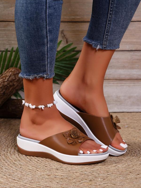 Women's Fashionable Flower Decorated Slip on Sandals, Casual Comfortable Flatform Sandals for Summer, Lightweight Breathable Shoes for Daily Wear