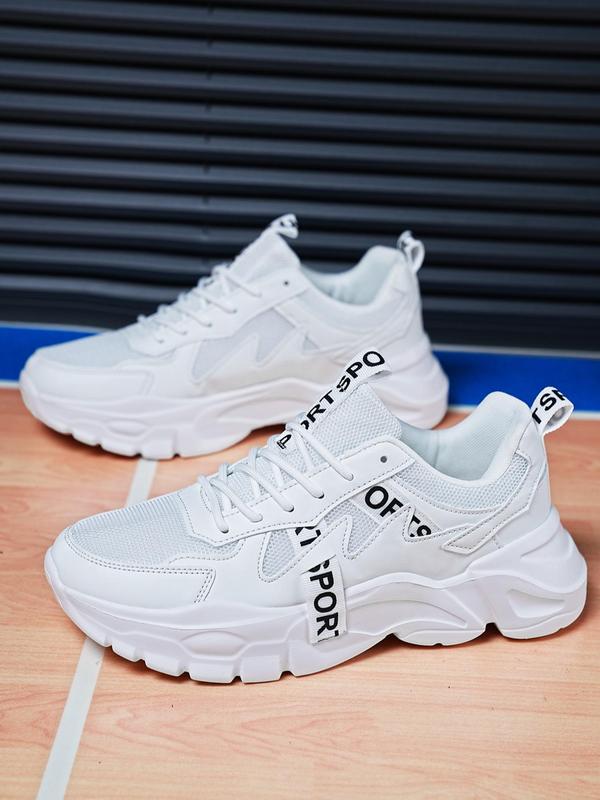 Men's Letter Print Contrast Mesh Sneakers, Casual Sporty Lace Up Front Sock Sneakers, Breathable Comfortable Sports Running Shoes