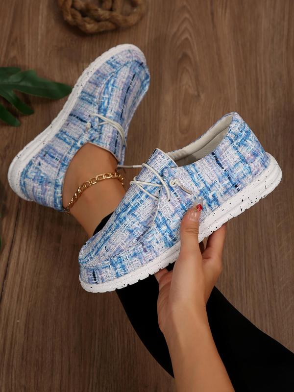 Women's Fashionable Plaid Pattern Lace Up Low Top Sneakers, Casual Comfortable Round Toe  Fall Shoes for Women for Daily Wear, Female All-match Shoes for Daily Wear