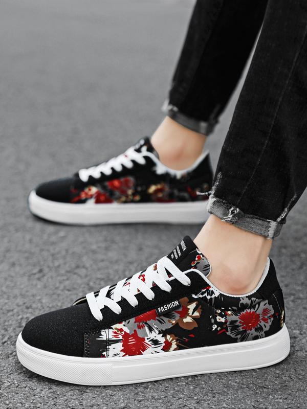 Men's Street Style Flower Print Lace Up Low Top Skate Shoes, Casual Fashionable Sports Shoes, Trendy All-match Sneakers for Daily Wear