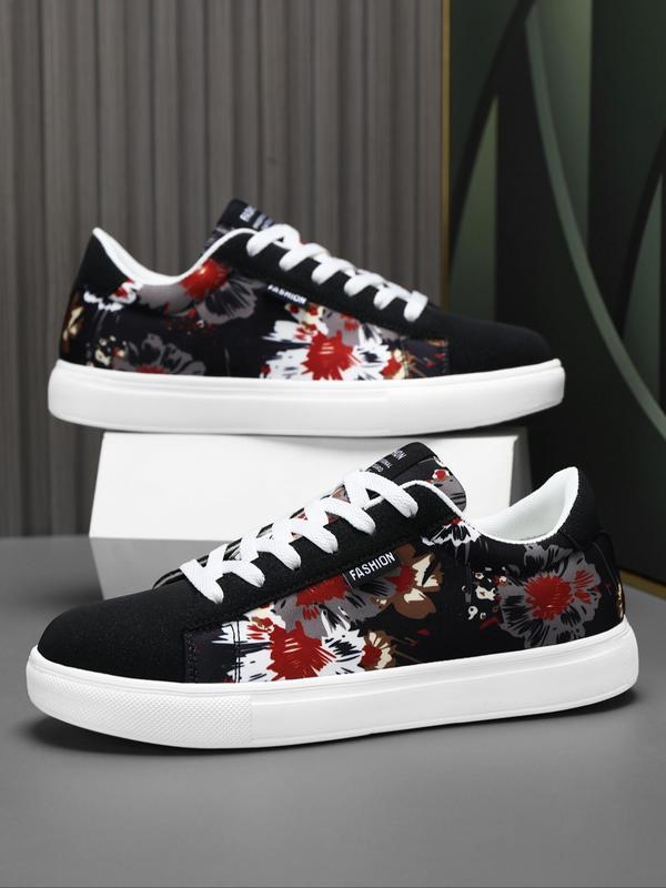 Men's Street Style Flower Print Lace Up Low Top Skate Shoes, Casual Fashionable Sports Shoes, Trendy All-match Sneakers for Daily Wear