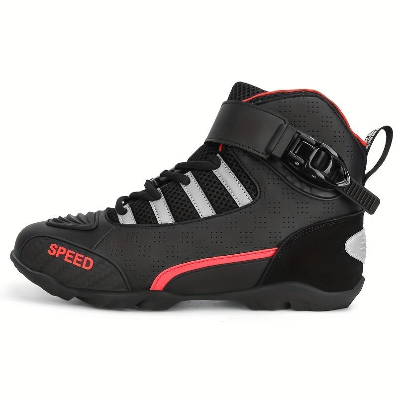 Men's Motorcycle Shoes with Adjustable Buckle High-Top Breathable Outdoor Motorcycle Riding Shoes