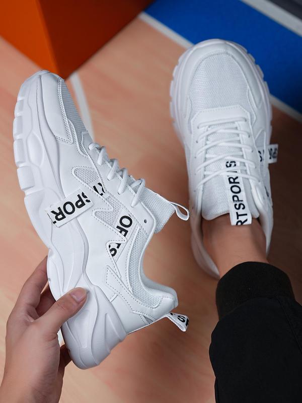 Men's Letter Print Contrast Mesh Sneakers, Casual Sporty Lace Up Front Sock Sneakers, Breathable Comfortable Sports Running Shoes