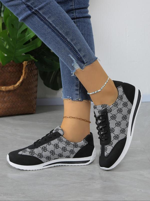 Women's Fashionable Floral Pattern Lace Up Low Top Sneakers, Casual Comfortable Breathable Sports Shoes, Female All-match Round Toe Shoes for Daily Wear